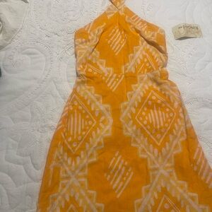 Rewind Vibrant Orange Geometric Backless Dress